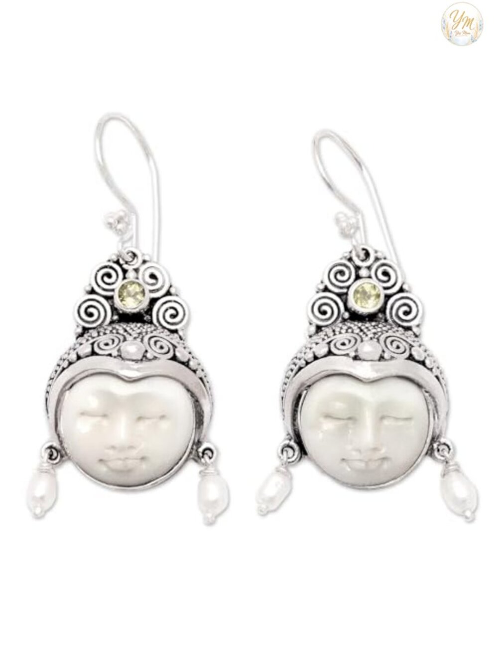 Handcrafted .925 Sterling Silver Bone Dangle Earrings Freshwater Pearl